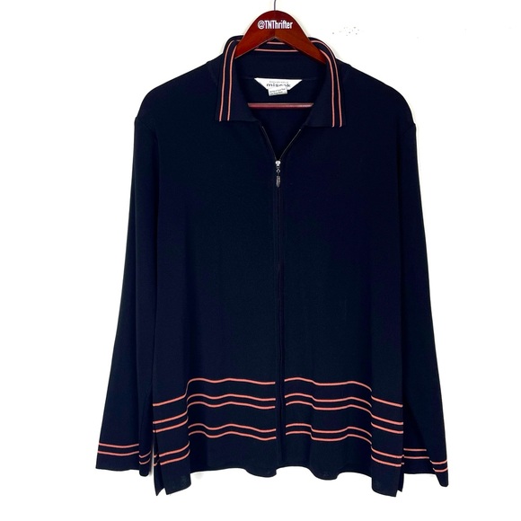 Exclusively Misook Womens Zip Up Cardigan Sz Large Lightweight Black Pink Career - Picture 2 of 8